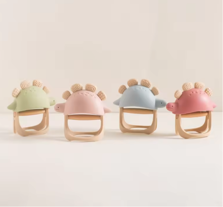 Dinosaur Teething Glove - Dark Pink