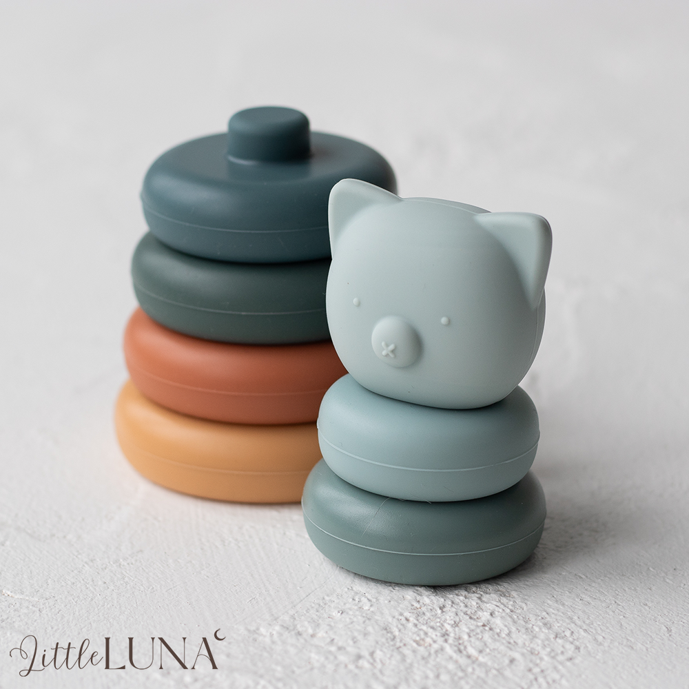 Stacking Animal Baby Teething Toy - Blue/Orange Bear