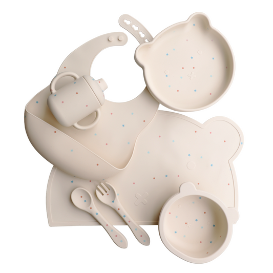 Teddy Bear Feeding Set (7pc) - Cream