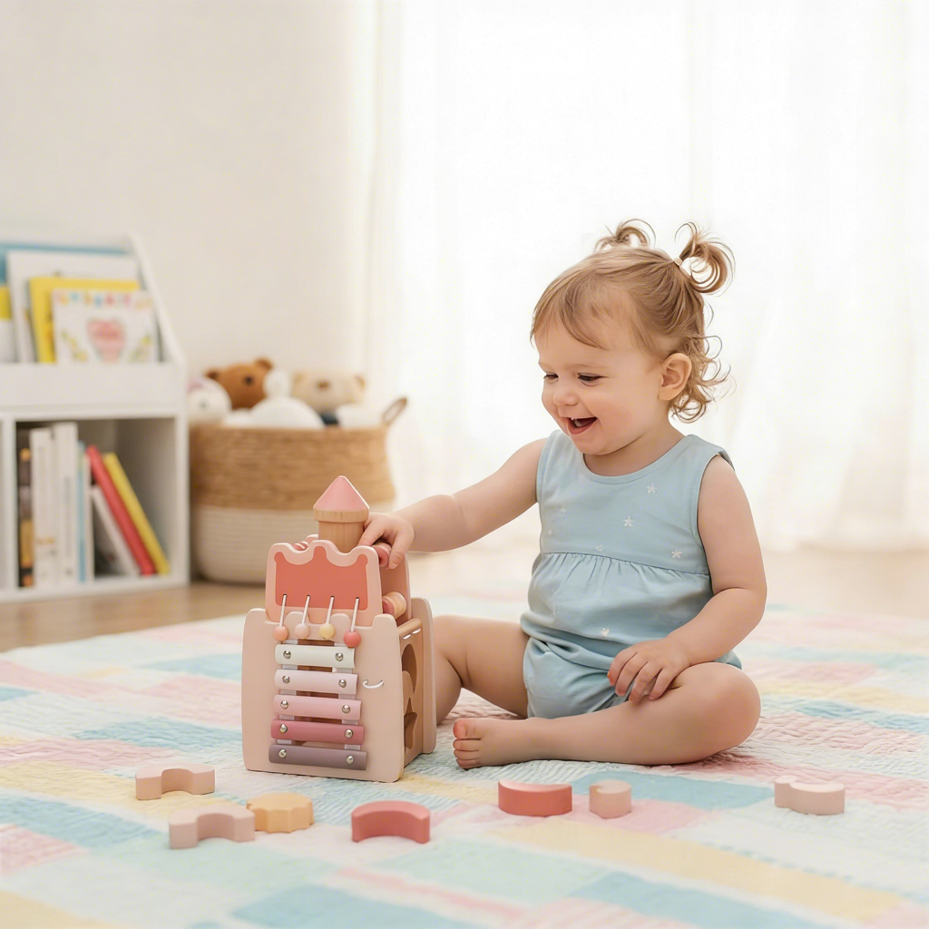 Wooden Pink Castle Activity Toy
