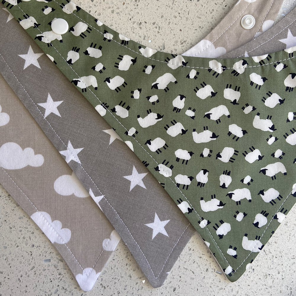 Dribble Bibs - Sheep & Grey - 3 Pack